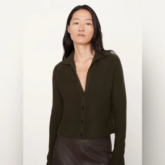 Vince Sweaters Nwt Vince Boiled Cashmere Polo Buttoned Cardigan Sweater In Black Leaf Poshmark
